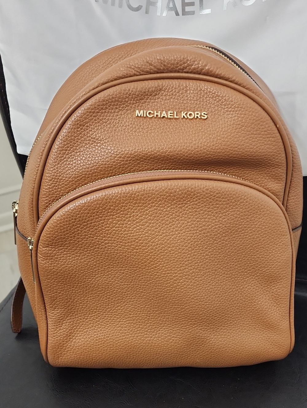 Michael Kors Abbey Tan Pebbled Leather Backpack with Gold Hardware - Picture 1 of 11